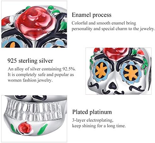 Halloween Ghost Charm Skull Bead 925 Sterling Silver for Pandora Style Bracelet,for Halloween (Colorful Skull Charm) - Image 3