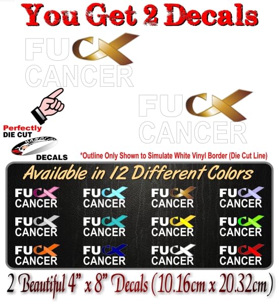 Image of 2 FU Cancer Gold Ribbon 8'' Decals FCK Childhood Children Cancer Vinyl Vehicle Stickers (Gold (2 Decals))