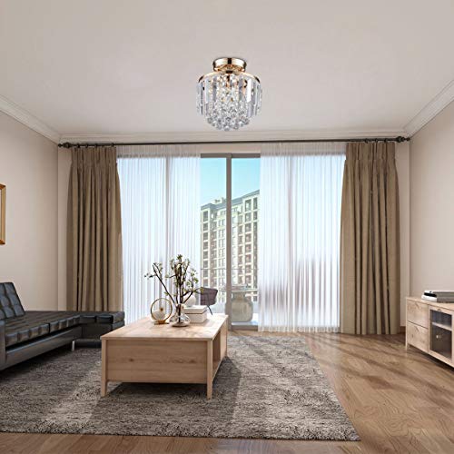 Mondaufie Mini Gold Crystal Chandelier,Semi Flush Mount Crystal Ceiling Light Fixture,French Gold Crystal Closet Mini Ceiling Light Fixture For Hallway Entryway Living Room Bedroom, H10.23 Xd9.05 #TOP1