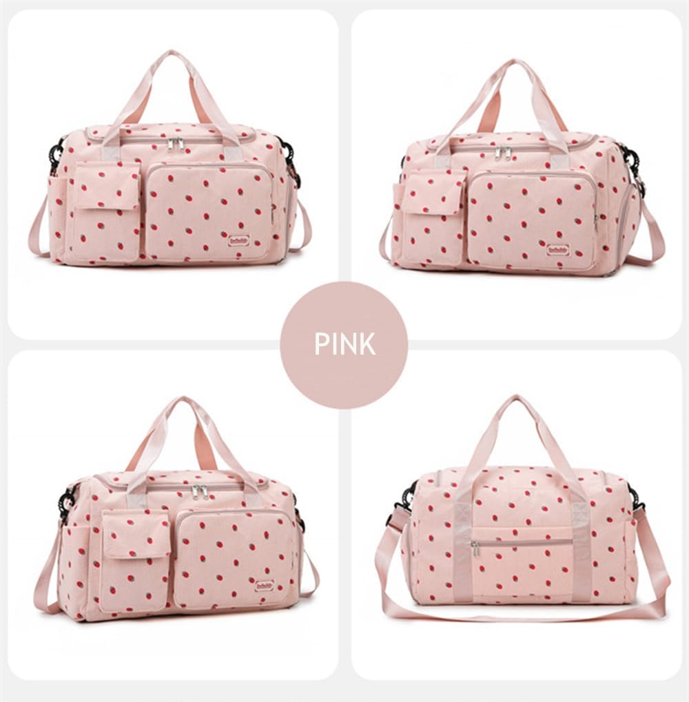 Gym Bag Sport Duffel Overnight Weekender Travel Bag with wet pocket and shoe pocket K04 Pink