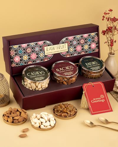 Image of HyperFoods Eid Mubarak Gift Box Cashews Almonds Walnuts 350 Grams Dry Fruits Gift Pack Ramzan Gift Hampers Dry Fruits Gifts Pack of 3 DryFruit Combo Pack DryFruits Pet Jars Pack of 3 Dryfruits