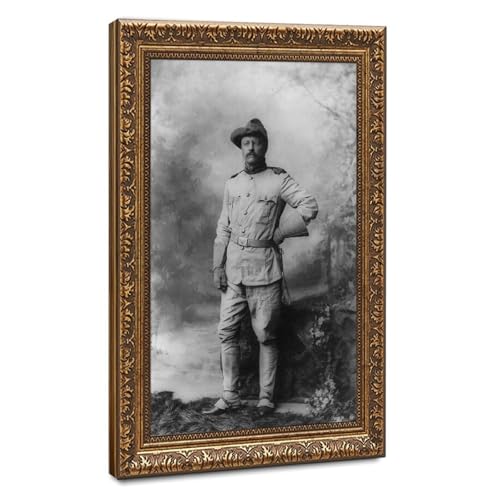 Uniforme Theodore Roosevelt impression sur toile avec cadre en bois vintage