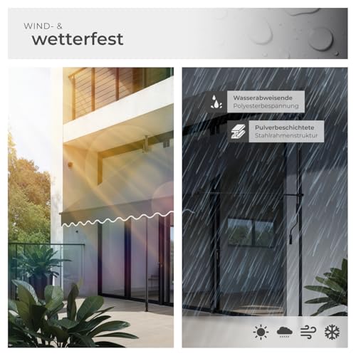 tectake® Klemmmarkise mit Handkurbel, Balkon Markise ohne Bohren, Markise höhenverstellbar, UV-beständig, wasserabweisend, Terrassenüberdachung, Sonnenschutz Terrasse & Balkon, 250 cm - schwarz/grau 4