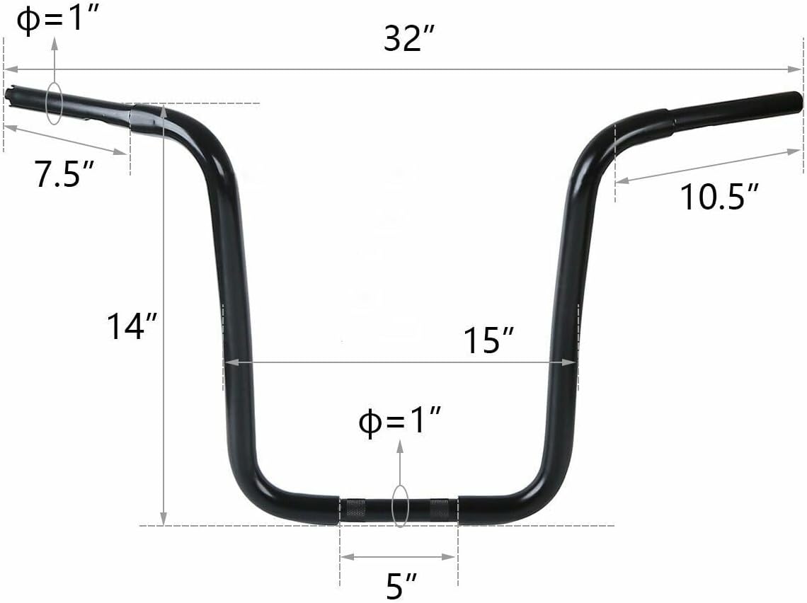KERWATS 14" Rise 1-1/4" Black Ape Handlebar Handle Bar (Iron) Front 1R1BAHHBFFHS18 for Harley Davidson SH0063