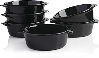 Sweejar Ceramic Souffle, Round Double Handle Ramekins, 10oz Creme Brulee, Custard Cheese and Dipping Sauce, Set of 6(Black)