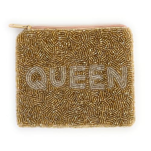 TWINE AND LOVE QUEEN Coin Purse Pouch, Small Purse Pouch, Beaded Coin Purse, Cute Coin Purse, Gold Beaded Purse, Best Friend Gift, Mothers Day Gifts, Boho bags, Wallets For Her, TL-CP193