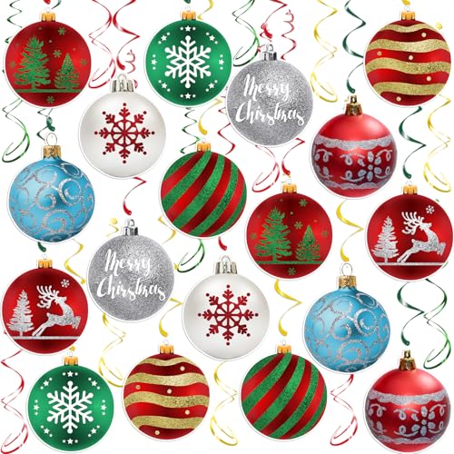 Image of Christmas Ball Hanging Swirls Decorations, 30 Pcs | Christmas Ball Hanging Foil Swirl Xmas Tree Snowflake Elk Ceiling Decor for Xmas Holiday Party Supplies