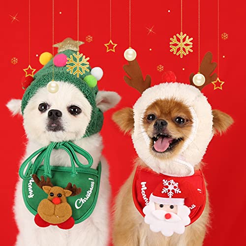 Haustier-Weihnachtskostüm, 4 Stück, Hunde- und Katzen-Weihnachtsoutfit, lustige Geweihe, Weihnachtsmützen, verstellbarer Umhang, Weihnachtsmann-Speicheltücher für Hündchen, Katzen, Anziehsachen