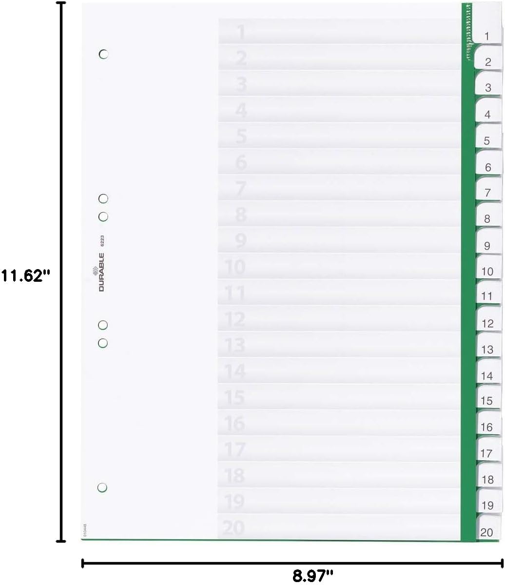Durable 622305 Blank Index File with Sealed Tabs and 20 Insert Labels for A4 Sheets - Green