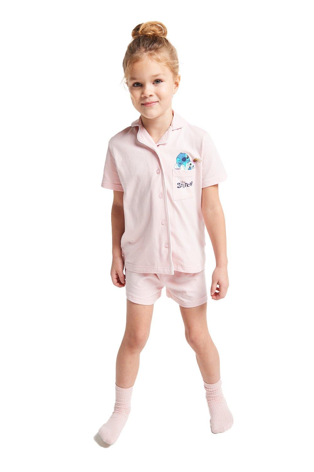 Brand Threads Stitch Girls Short Pyjama Set, Pink, Size Age: 9-10 Years