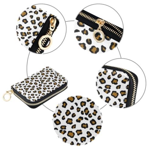 Women's Leopard White Credit Card Holder Wallet Leather Zipper Card Case for Ladies Girls 203011974