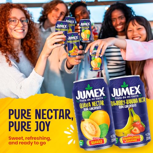 Image of Jumex Strawberry Banana & Guava Juice Nectar - Made with Fresh Fruit Puree - Tropical Fruit Juice Concentrate for Smoothie Mix, Cocktail Mixers, Kids Drinks & Beverages - 11.3oz, 12 Pack Canned Drinks
