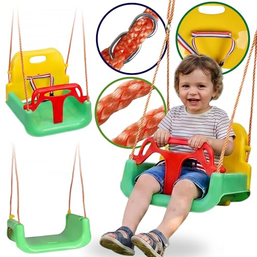 2in1 Kinderschaukel – Sicherheitsschaukel mit Rückenlehne, Gartenschaukel für Zuhause, belastbar bis 45 kg (A)