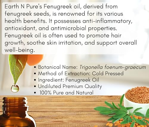 Image of Earth N Pure Fenugreek Seed Oil (Methi Oil) Cold Pressed, Natural and Therapeutic Grade 30 ml