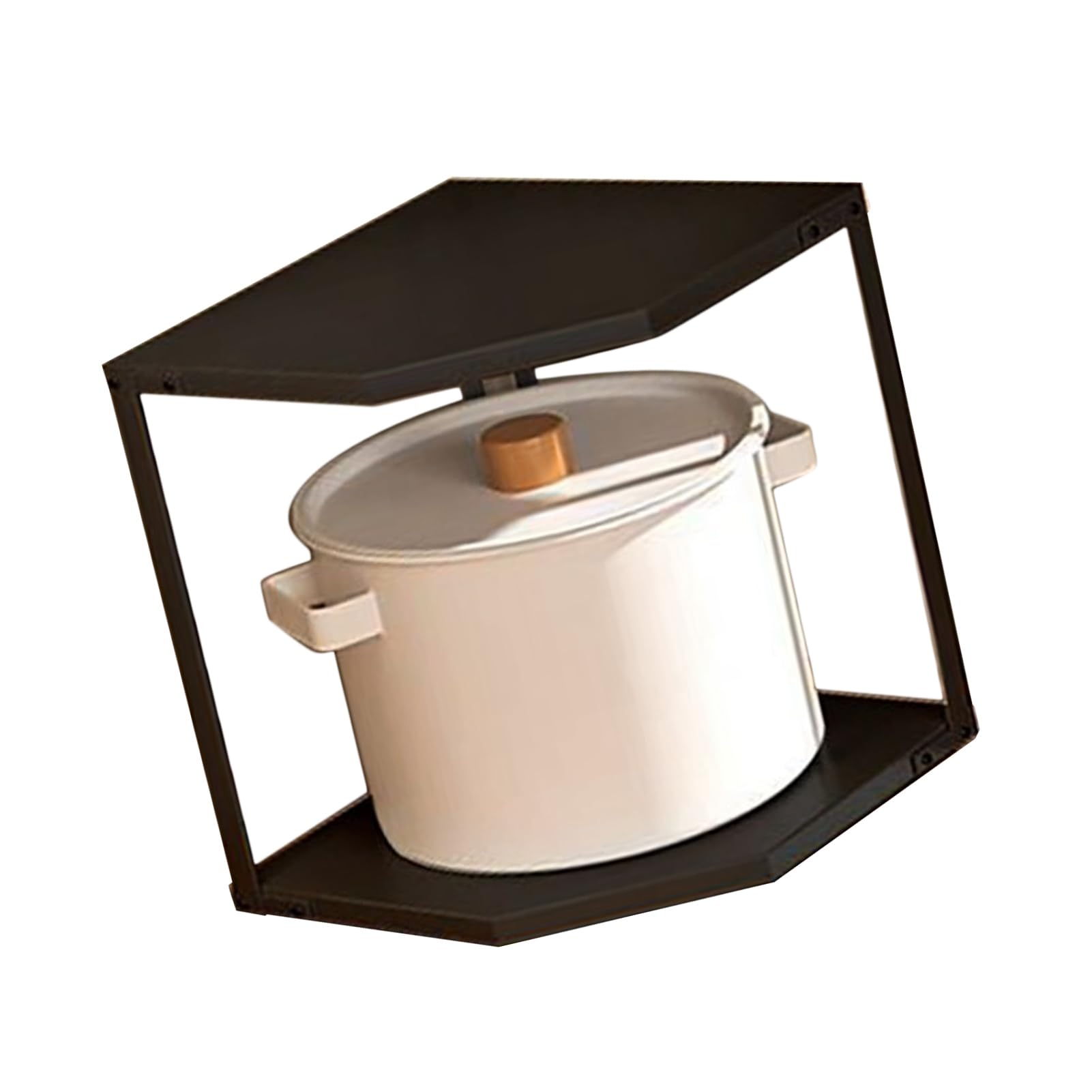 Tyenaza Scaffale angolare da cucina piccolo, supporto per pentole stabile in acciaio al carbonio salvaspazio a forma di ventaglio per pentole (2 Layer Black)