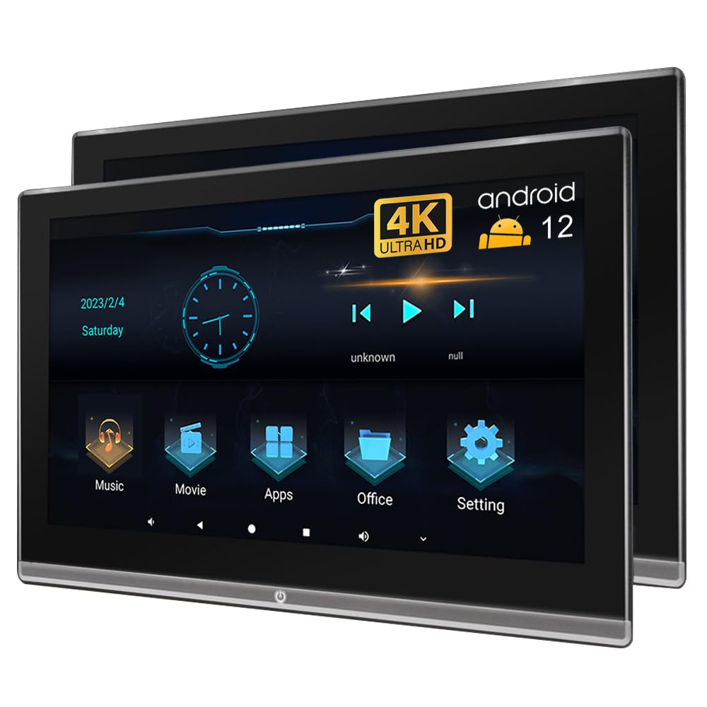 BSLDTOR 14 Inch Android12 4K Headrest Video Player with USB, Hdmi in/Out, Sd Card, Headphone Jack, Portable Video Player with WiFi Touch Screen with Bluetooth, FM and 2G RAM+32G?2PCS?