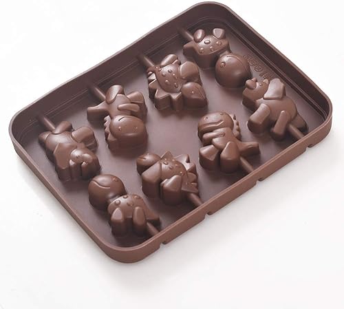 Miniatura 6 de Newk Molde de silicona Lollipop, 4 paquetes de 8 cavidades antiadherentes de silicona de dinosaurio para piruletas de chocolate y dulces