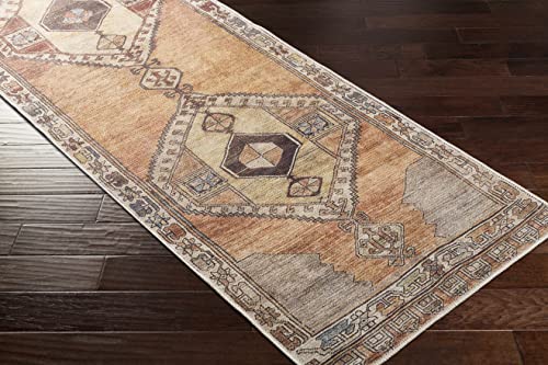 Medinah Machine Washable 2'7" X 7'3" Runner Rug, Kitchen Hallway Runner - Waterproof - Pet & Child Friendly - Stain & Water Resistant - Vintage Distressed - Oriental Persian Medallion - Brown #TOP5