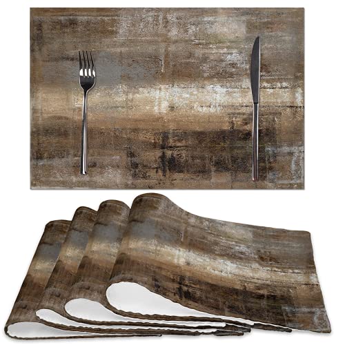 Ailuer Brown And Grey Placemats, Modern Abstract Art Placemats Set Of 4, Heat Resistant Non-Slip Artwork Dining Placemats, Washable Place Mats For Home Kitchen cover