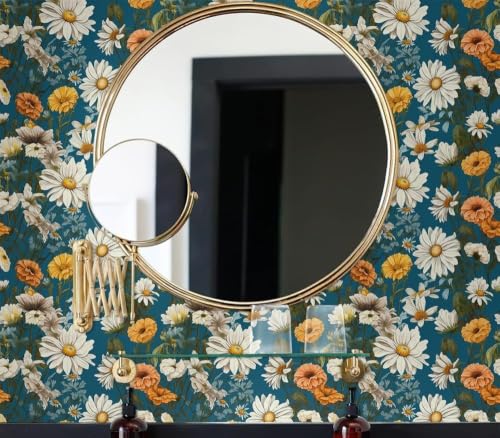 Image of Wallpaper Peel and Stick Vintage Flowers Leaves Birds Pattern Design Botanical Tropical Floral Textured Lotus Wall Decor Removable Waterproof Adeshive Wallpaper (Contact Paper)