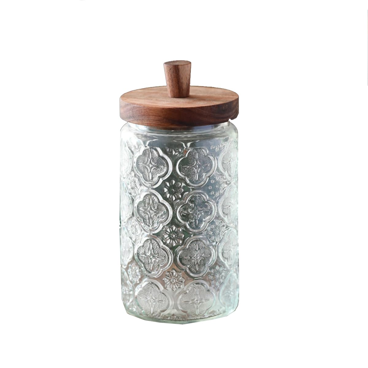 LAYUON Vintage Glass Jar with Airtight Wooden Lid Decorative Kitchen Storage Canister for Coffee, Sugar, Candy, Cookies,Conical,700ml