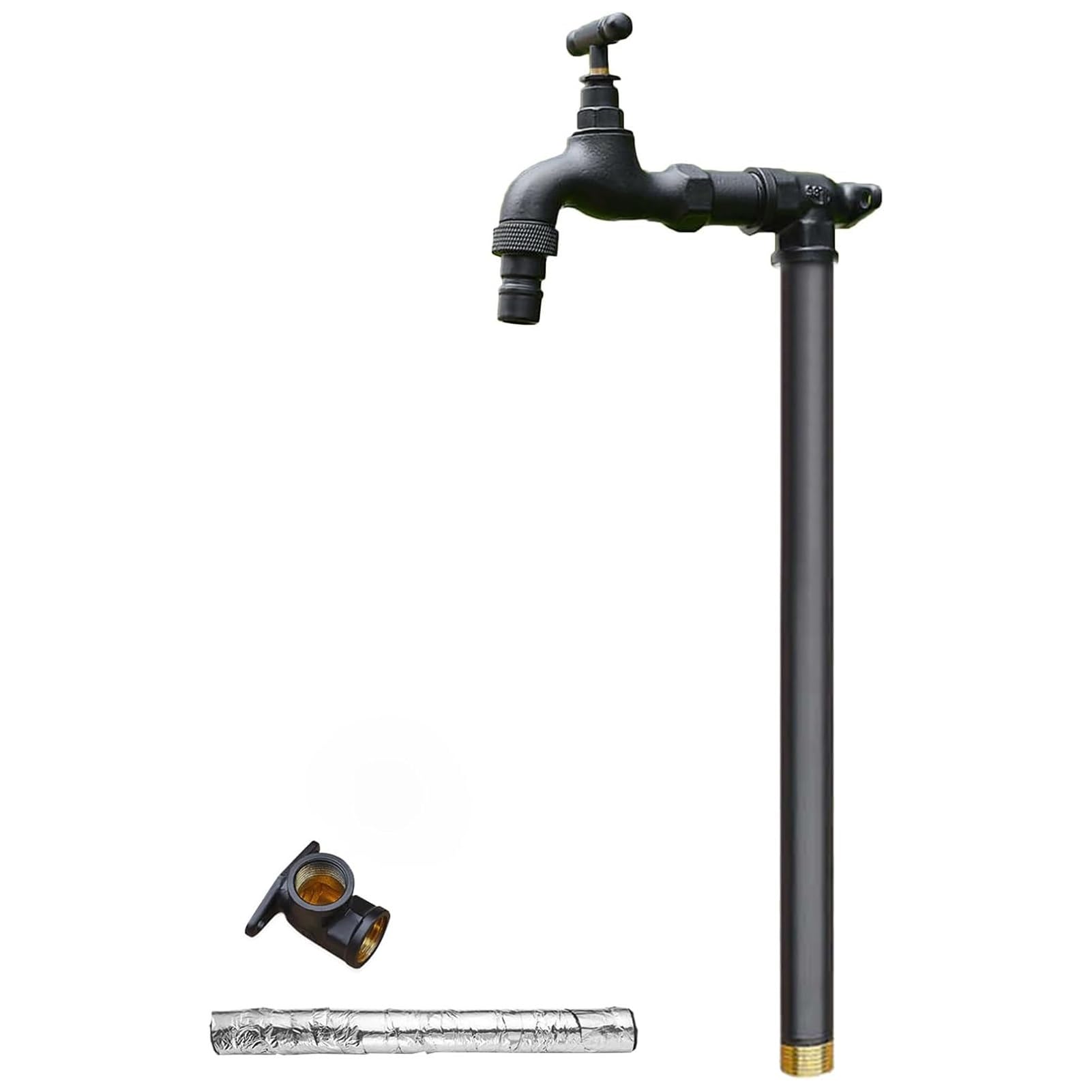 SDCFFC Freestanding Vertical Garden Water Column with Faucet 31in Anti-Freeze Outdoor Water Dispenser for Irrigation & Washing Black Hydrant Pipe