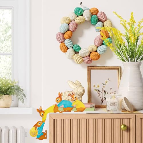 Bohrma Türrahmen Deko Ostern aus Holz für Tür, Fenster, Osterhase Deko aus Holz - Doppelseitig Bedruckte Osterdekoration für Tür, Fenster, Kamin, Kühlschrank UVM.
