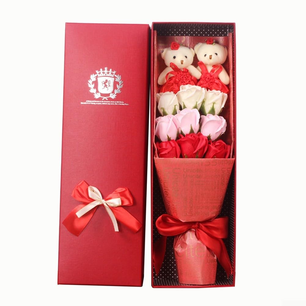 Lot de 9 bouquets de fleurs de savon en forme de rose avec ours pour la fête des femmes et la Saint-Valentin Arrangement floral parfumé pour la maison, le bureau ou la chambre à coucher