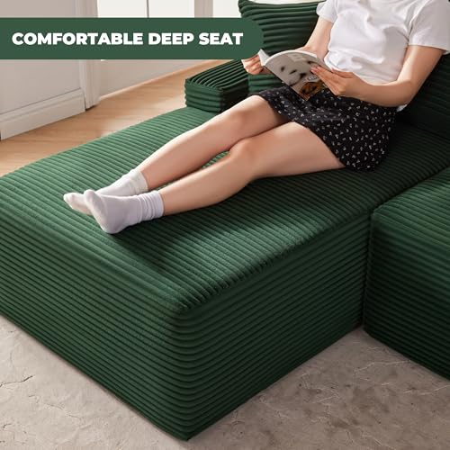 Cloud Sectional Couch, Modular Sectional Sofa for Living Room, Boneless Sofa with Deep Seat, Fluffy Comfy Couch with L-Shaped Chaise, No Assembly Required, Green