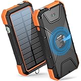 BLAVOR Solar Power Bank, PD18W QC3.0 Fast Charging 10W Wireless Charger 20000mAh Solar Powered Powerbank with Type C Input/Output, IPX5 Waterproof, Camping Flashlight, Compass, Carabiner