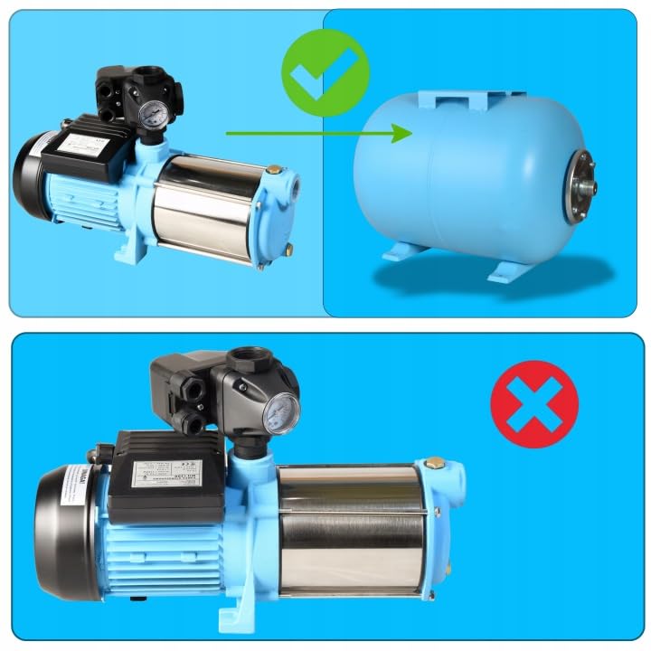 Produktbild von Wasserpumpe MAX-H 1300 – 1300W, 6000 L/h, 55m Förderhöhe, Inkl. Druckschalter & Manometer, Für Garten & Haus