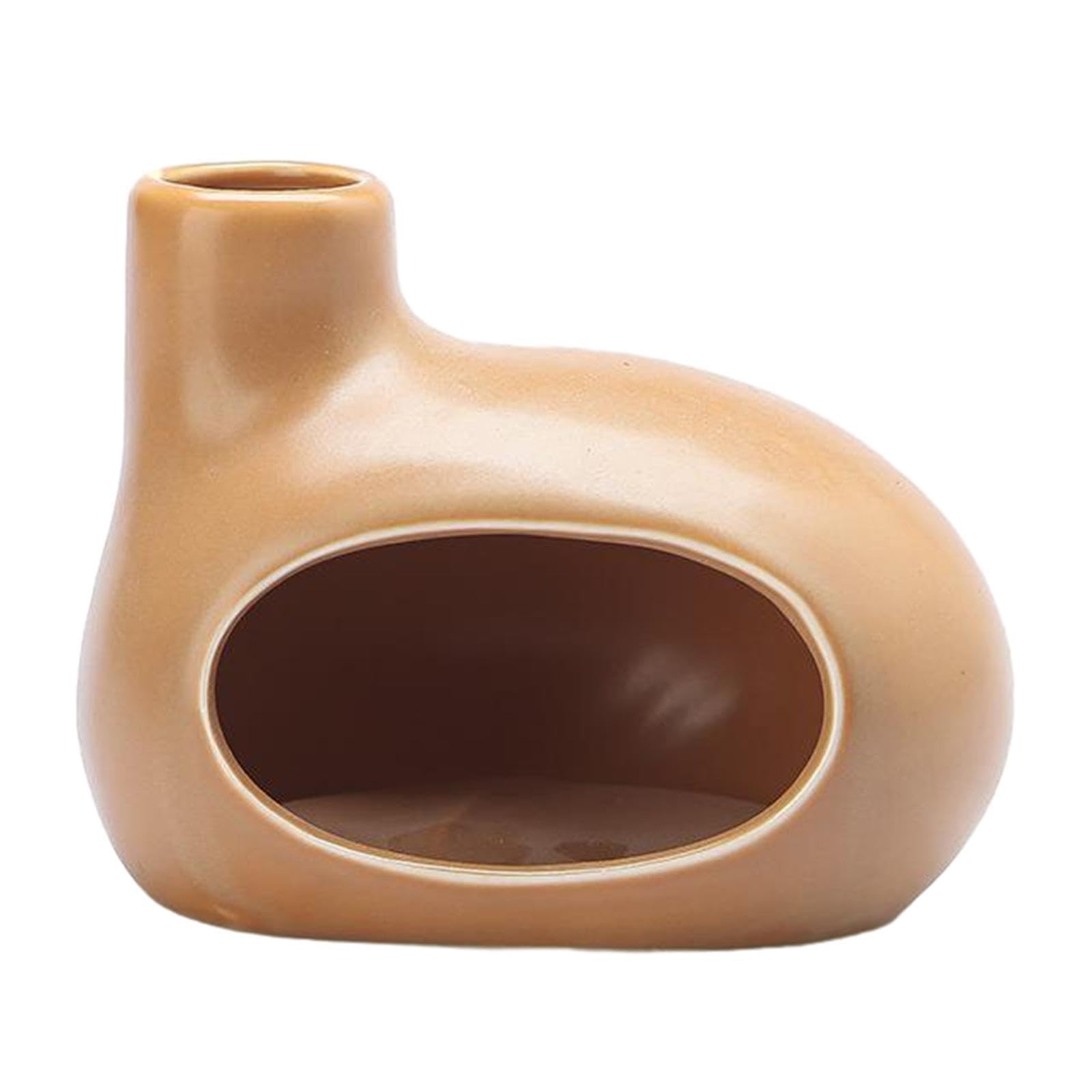 Zambuph Incense Burner Palo Holder Ceramic Censer Unique Craft Home Ambiance Boost Fragrances Diner Sage Holder Incense Burning Gift Simple Burner Fountain, Brown, 12x9.5cm