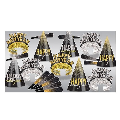 Assortiment Nouvel An Midnight Burst Beistle pour 10 personnes avec chapeaux et cotillons