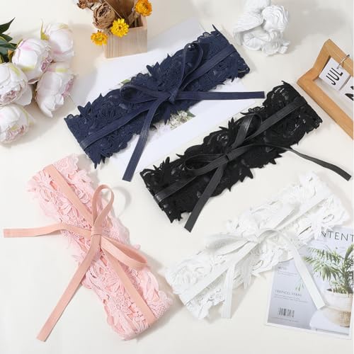 White Cinch Corset Boho Lace Up Waist Belt Vintage Flower Bowknot Wide Faux Leather Bow Tie Wrap Around Obi Trendy Waistband Belts Bulk for Women Dresses Clothes Shirts Costume Accessory3