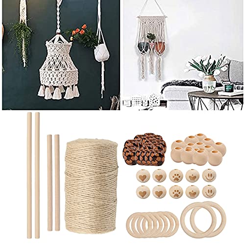 Kit macramé NK803 hilo algodón 3mm con perlas y anillos de madera para joyería artesanal 7