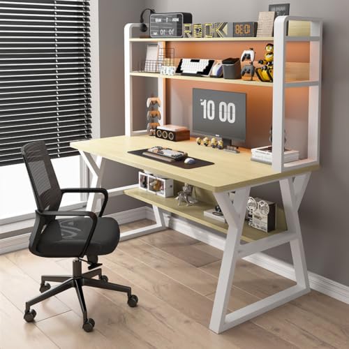 Bureau d'ordinateur compact 100x50 cm, meuble gain de place avec double plateau et étagères