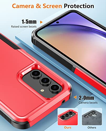 Jxvm For Samsung Galaxy A54 5G Case: Shockproof Dual Layer Tough Phone Cover Protective With Tempered Glass Screen Protector Rugged - Military Grade Heavy Duty Protection, 6.4Inch, 2023 (Black Red) #TOP2
