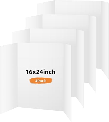 Miniatura 20 de Paquete de 4 tableros de póster triple, tablero de presentación blanco de 36 x 48 pulgadas, tablero de exhibición portátil para ferias de ciencias