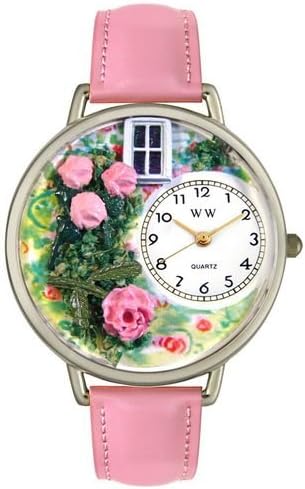 Whimsical GiftsWhimsical Watches Roses Pink Leather and Silvertone Unisex Quartz Watch with White Dial Analogue Display and Multicolour Leather Strap U-1210005