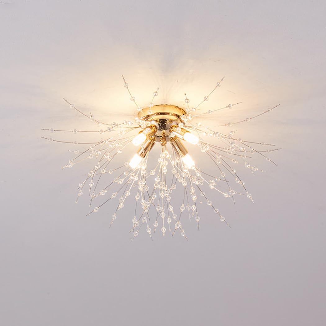 TPMAFF Modern Sputnik Ceiling Light Crystal Fireworks Flush Mount Ceiling Lamp Ceiling Lighting Fixtures for Living Room Bedroom Foyer Entryway Close to Ceiling