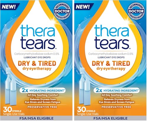 Image of TheraTears Dry & Tired Preservative-Free Eye Drops for Dry Eye Relief and Daily Eye Care, 30 Single-Use Vials (Pack of 2)