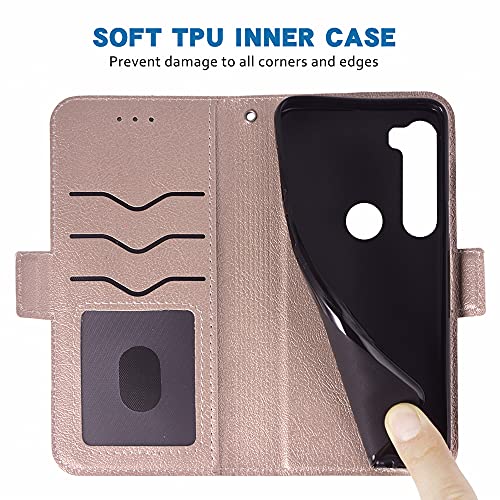 Wwaayssxa Compatible With Xiaomi Redmi Note 8 Wallet Case Wrist Strap Lanyard Leather Flip Cover Card Holder Stand Cell Accessories Phone Cases For Xiami Xiomis Xiome Redme Note8 Women Men Rose Gold #TOP5