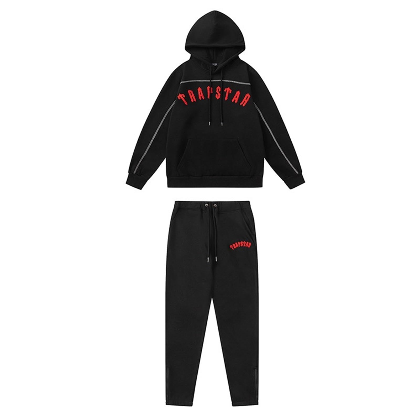 YOUPO Embroidered Trapstar Tracksuit for Men and Women, Unisex Trapstar Shooters Suit, 2 Piece Sports Jogging Set Autumn Winter, Fleece Hooded Sweatshirt and Pants (Color : 8838 black, Size : X-Larg