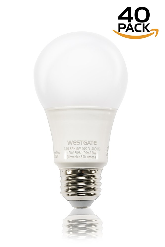 WestgateLighting 9W A19 LED Light Bulb Dimmable LED Lamp Bulbs – Best Bulbs for Home Office Kitchen Bedroom - High Lumen – E26 Medium Base 120V - UL Listed (40 Pack 5000K Cool White)