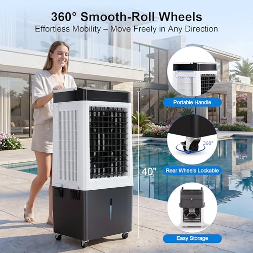 Image of Uthfy 3200CFM Swamp Cooler, 3-IN-1 Evaporative Air Cooler with 8 Gal Detachable Water Tank, 120 Oscillation, Remote, 12H Timer, 41 inch Portable Air Conditioner for Home Garage Patio