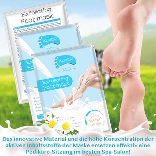 P-Beauty Mascarilla para pies con extracto de leche, exfoliante exfoliante para pies, para eliminar la piel áspera, callos y grietas, nutritiva e hidratante, cuidado natural de los pies, para pies - imagen 6