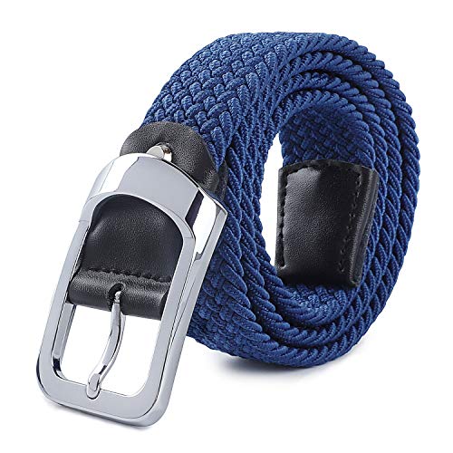 Preisvergleich Produktbild HANCHAO Stretchgürtel Flechtgürtel Elastische Stoffgürtel Geflochtener Unisex Gürtel für Damen und Herren Breit 3.3cm Blau-4-135cm
