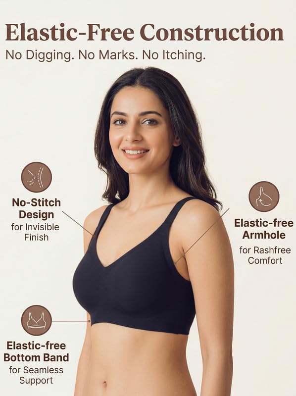 Image of Tweens Cotton Padded Bonded Bra for Women | Full Coverage Wire-Free Bra | Seamless No-Dig Comfort | Breathable Cotton | Elastic-Free Bottom Band & Side Wings | Pack of 1|