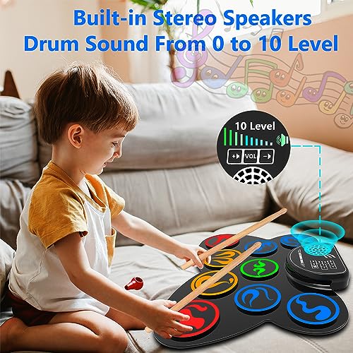 CRZNSNM Electric Drum Set, Digital Kids Drum Set with Build-in Speakers/Foot Pedal/Drumsticks, 9 Keyboard Silicone Electronic Drums DJ Set Music Instruments for Toddlers Holiday Christmas Gift - Thumbnail 2