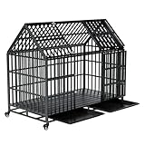 Cumarfi Heavy Duty Dog Crate, Black Steel, 54x46 Inch, Indestructible Indoor Kennel with Double Doors, Locking Wheels, Slide-Out Tray for Large Breeds